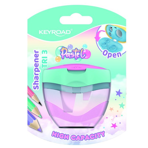 Sacapuntas 3 usos Keyroad pastel con depósito