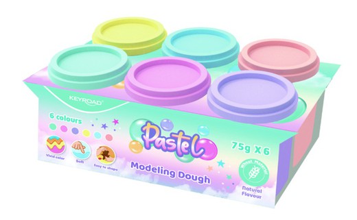 Set de 6 botes de plastilina pastel Keyroad. 75 grs