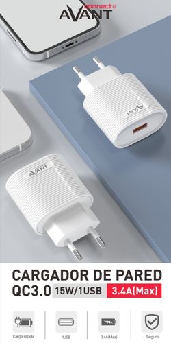 Adaptador de energia Avant Connect 15 W 1xUSB QC3.0 - Carregamento rápido