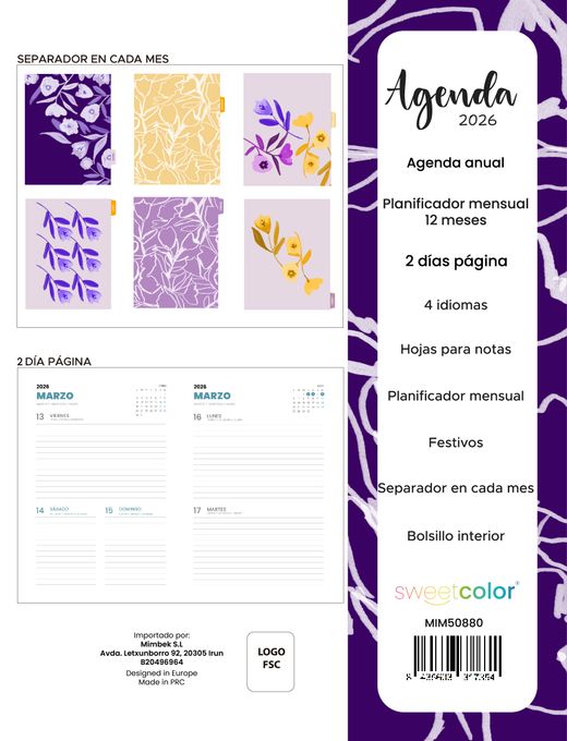 Agenda Anual 2026 2 Días Página Poppy