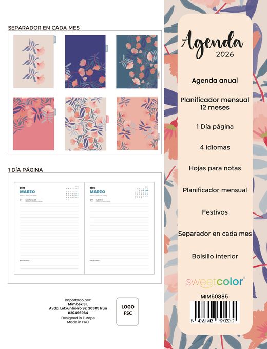 Agenda Anual 2026 Día Página Clavel