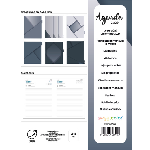 Agenda Anual 2027 Día Página Blue Ligth