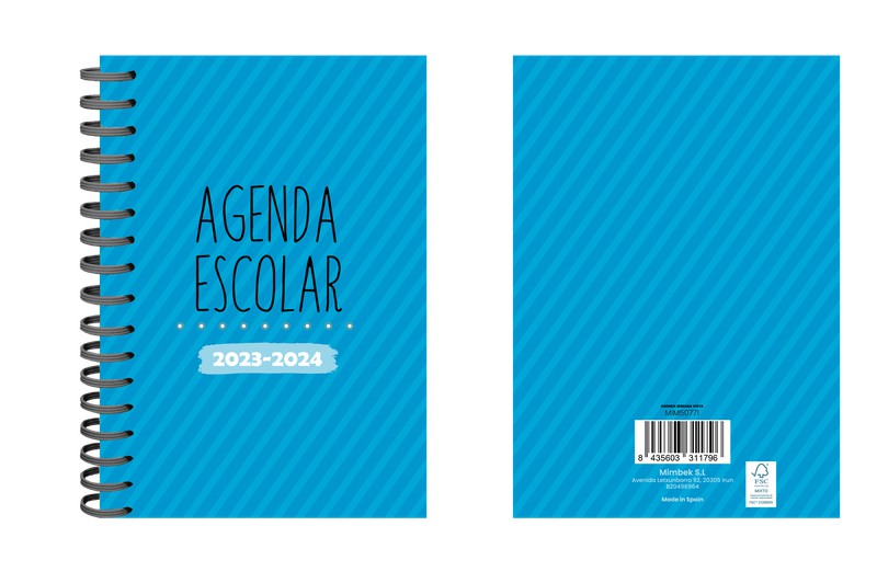 Agenda Escolar 23-24 A5 Día Página Tapa de polipropileno Azul