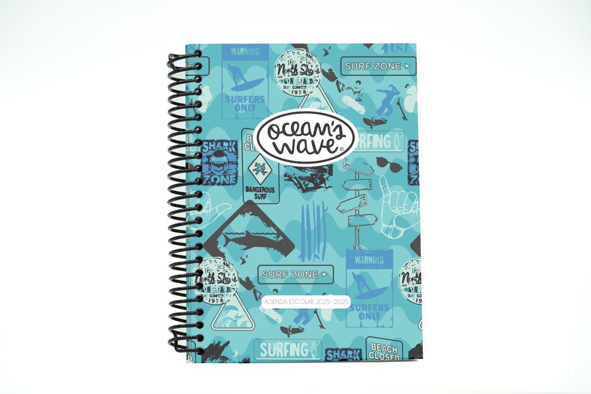 Agenda escolar 25-26 Ocean´s Wave A5 Tapa Polipropileno Día Página Surf