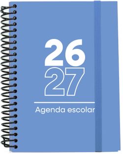Agenda escolar 26-27. Tamaño A5, Tapa de cartón. Día Página. Azul Claro