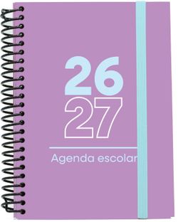 Agenda escolar 26-27. Tamaño A5, Tapa de cartón. Día Página. Lila