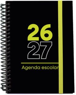 Agenda escolar 26-27. Tamaño A5, Tapa de cartón. Día Página. Negra