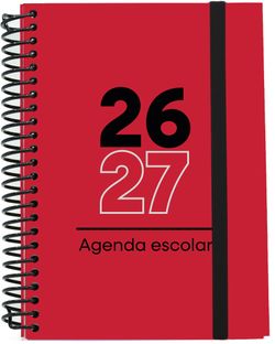 Agenda escolar 26-27. Tamaño A5, Tapa de cartón. Día Página. Roja