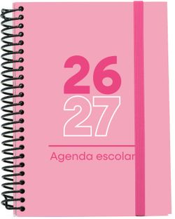 Agenda escolar 26-27. Tamaño A5, Tapa de cartón. Día Página. Rosa