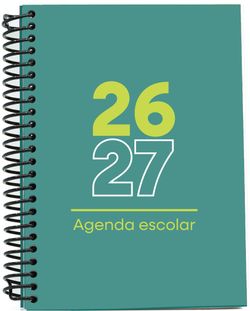 Agenda escolar 26-27. Tamaño A5, Tapa de plástico (pp). Día Página. Verde