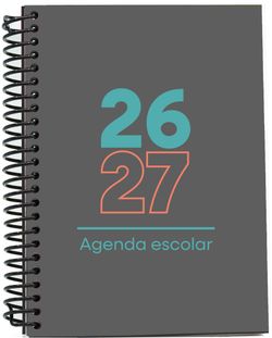 Agenda escolar 26-27. Tamaño A5, Tapa de plástico (pp). Semana Vista Negra