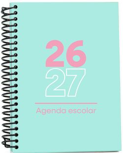Agenda escolar 26-27. Tamaño A5, Tapa de plástico (pp). Semana Vista Verde Pastel