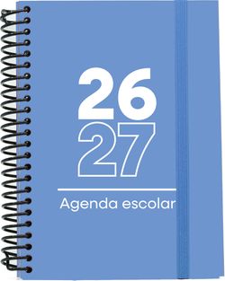 Agenda escolar 26-27, Tamaño A6, Tapa de cartón. Día Página. Azul Claro
