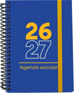 Agenda escolar 26-27, Tamaño A6, Tapa de cartón. Día Página. Azul Oscuro