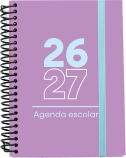 Agenda escolar 26-27, Tamaño A6, Tapa de cartón. Día Página. Lila