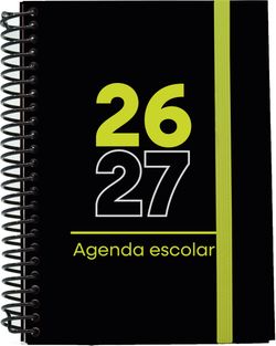 Agenda escolar 26-27, Tamaño A6, Tapa de cartón. Día Página. Negra