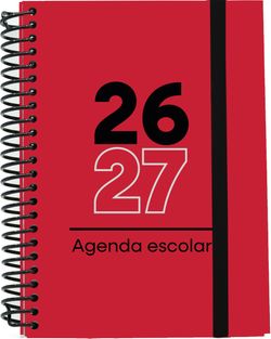 Agenda escolar 26-27, Tamaño A6, Tapa de cartón. Día Página. Roja
