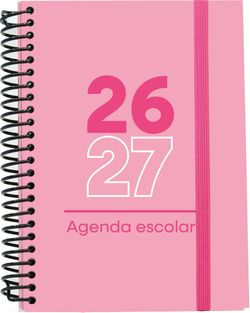 Agenda escolar 26-27, Tamaño A6, Tapa de cartón. Día Página. Rosa