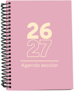 Agenda escolar 26-27, Tamaño A6, Tapa de plástico (pp). Día Página. Rosa