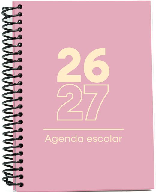 Agenda escolar 26-27, Tamaño A6, Tapa de plástico (pp). Día Página. Rosa