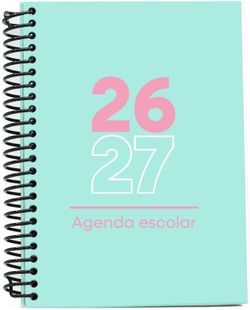 Agenda escolar 26-27, Tamaño A6, Tapa de plástico (pp). Día Página. Verde Pastel