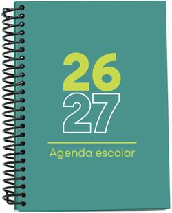 Agenda escolar 26-27, Tamaño A6, Tapa de plástico (pp). Día Página. Verde