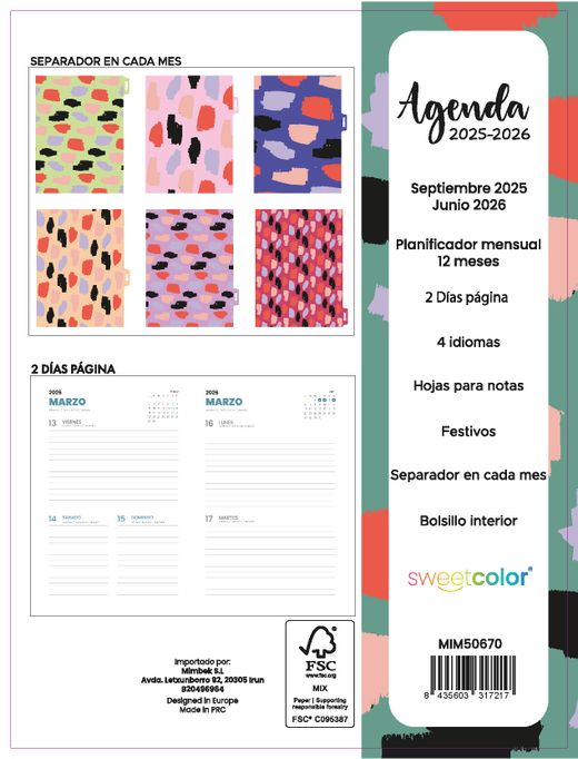 Agenda escolar Sweetcolor 25-26 2 Días Página Rasgado
