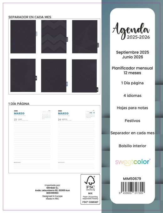 Agenda escolar Sweetcolor 25-26 Día Página Rubbik