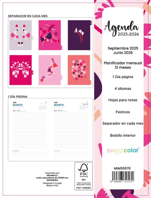 Agenda escolar Sweetcolor 25-26 Día Página Tulipanes