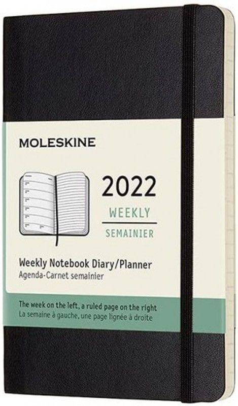 Agenda moleskine negra tapa blanda, semana vista en tres tamaños.