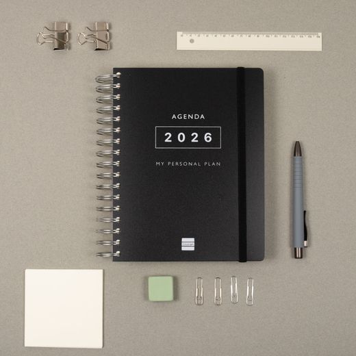 Agenda Tempus 1/4-155X217Mm 1 día página 2026 Negro
