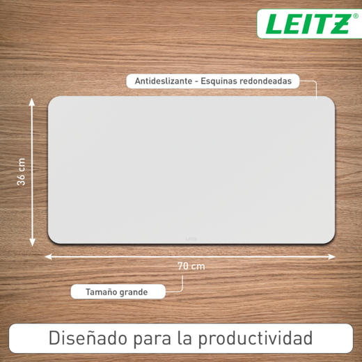 Alfombrilla vade de escritorio grande de cuero Leitz. Gris claro