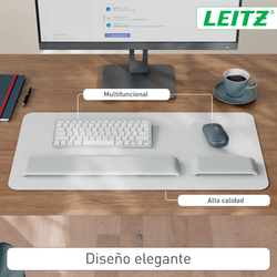 Alfombrilla vade de escritorio grande de cuero Leitz. Gris claro