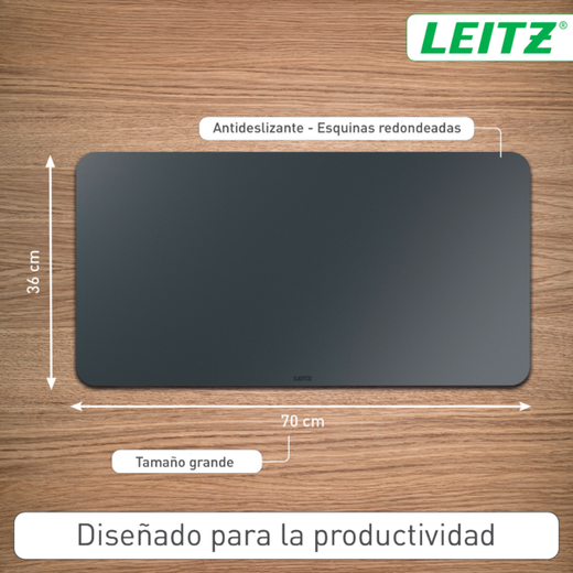 Alfombrilla vade de escritorio grande de cuero Leitz. Gris oscuro