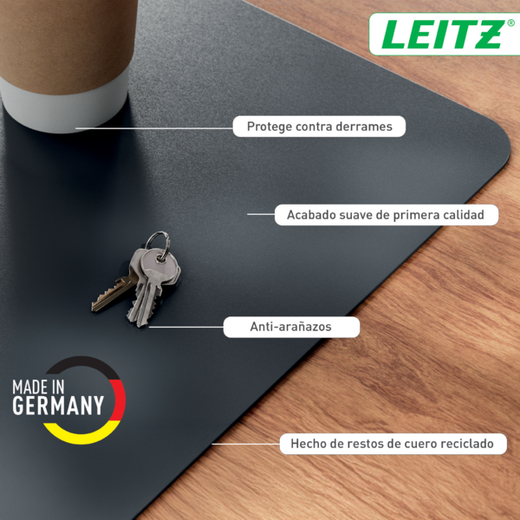 Alfombrilla vade de escritorio grande de cuero Leitz. Gris oscuro