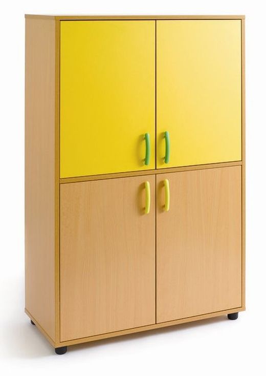 Roupeiro com 4 portas de cores diferentes e 4 furos em várias alturas