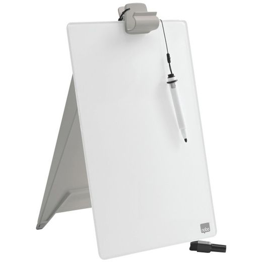 Nobo Pupitre de Bureau en Verre, Blanc Brillant