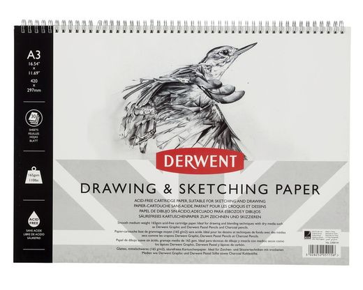 Bloc de croquis horizontal Derwent A3, 30 feuilles 165 g