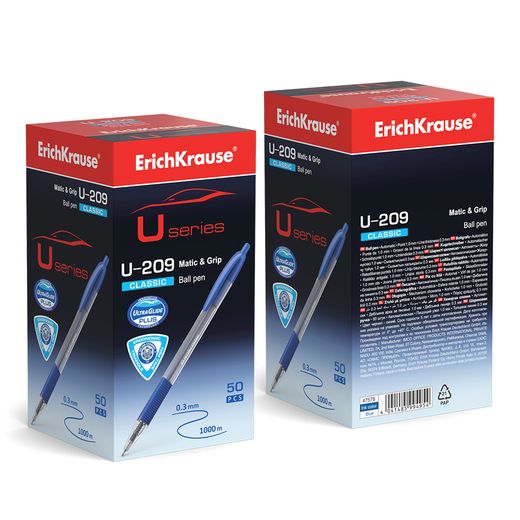 Bolígrafo Retráctil U209 1,0mm Cuerpo transparente Tinta azul