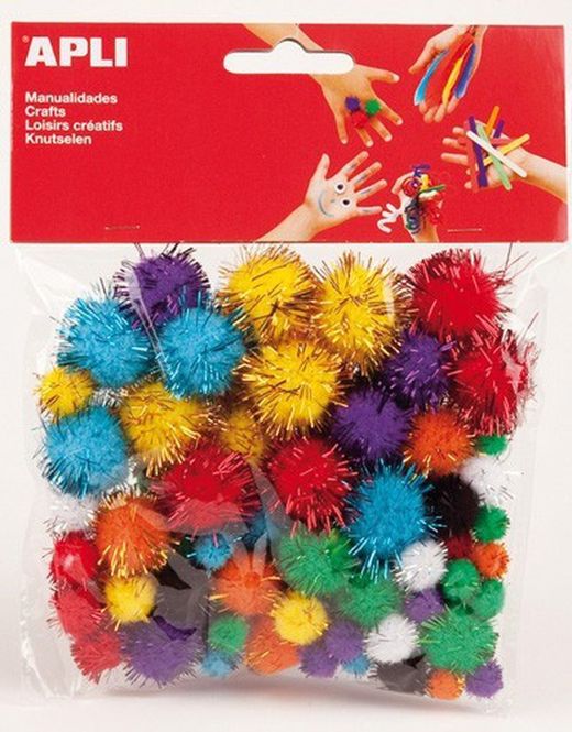 Sac Apli avec 78 pompons de couleurs assorties