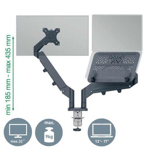 Double moniteur et bras pour ordinateur portable Leitz Ergo qui économise de l'espace
