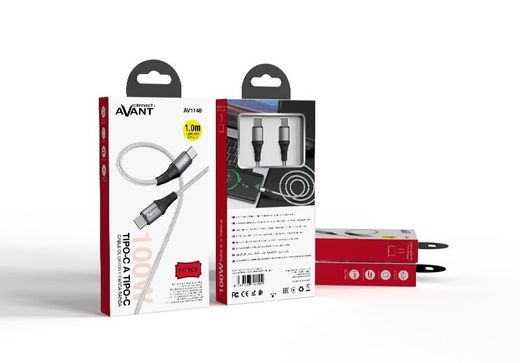 Cabo de conexão Avant Connect 1M PD 100W 5A Tipo C para Tipo C trançado - Carregamento rápido - Edição Force