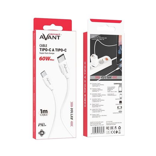 Cabo USB Tipo C para Tipo C PD 60W da Avant Connect - Carregamento rápido 3A