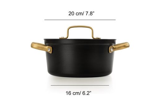 Panela icônica de alumínio forjado para indução, 20 cm, preta