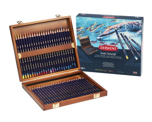 Caixa de madeira com 48 lápis Derwent Inktense