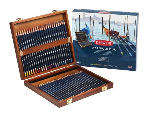 Caixa de madeira com 48 lápis aquarela Derwent