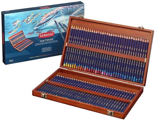 Caixa de madeira com 72 lápis inktense derwent