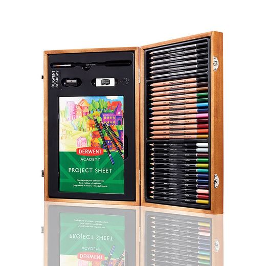 Caja Derwent Academy de madera con 35 piezas