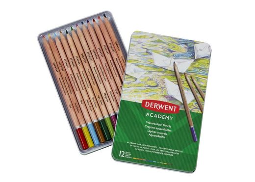 Caixa metálica com 12 lápis de cor aquarela Derwent