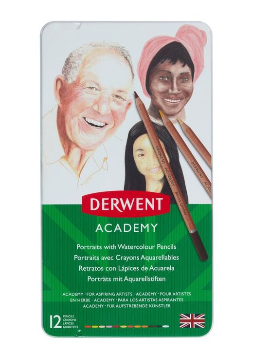Coffret métal 12 crayons de couleur aquarellables Derwent - tons chair 12 couleurs